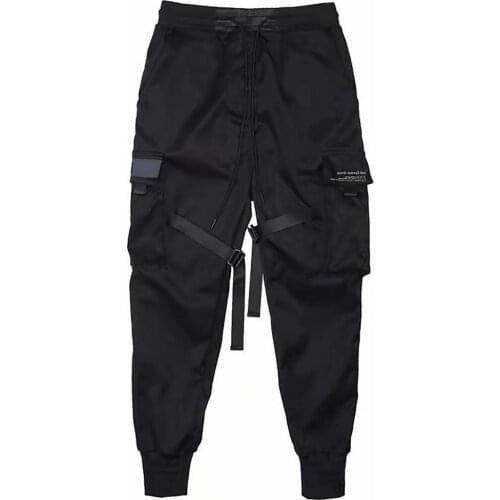 Pants Men Fashion Drawstring Multi Pockets Straps Ankle Tied Cargo Pants Long Trousers