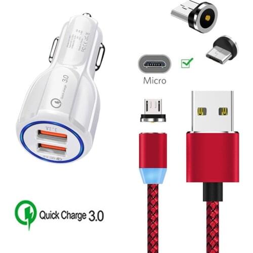 QC 3.0 Fast Car charger magnetic Micro USB Cable For Samsung galaxy S7 Edge A6 A7 2018 Xiaomi Redmi 6 Note 5 4 alcatel cellphone