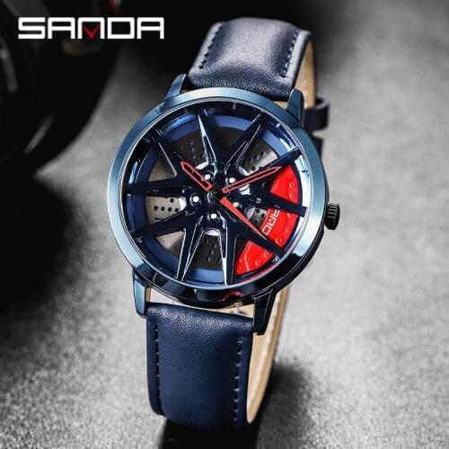 SANDA 2021 Mens Wheel Watch Sports Contour Dial Watch Fashion Waterproof Creative Leather Watch Luxury Brand Quartz Watch P1071