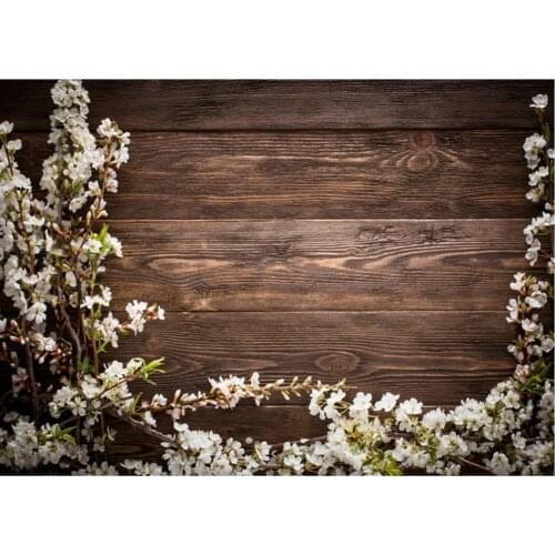Planks Backdrop Dark Brown Wooden Board and White Flowers Photography Background Holiday Celebration Photo Booth Studio Decor