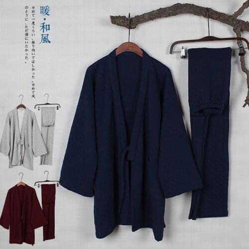 Women Men Japanese Kimono Bathrobes Casual Jackets Pants Couples Home Indoor Pajamas Set Cardigan Coat Tops Trousers Sleepwear