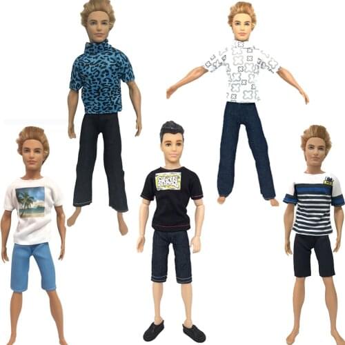 NK 5 Set/Lot Cute Kawaii Baby Toys Casual Suits Clothes Tops Pants For Barbie Boy Friend Ken Doll Accessories Baby Toy DZ