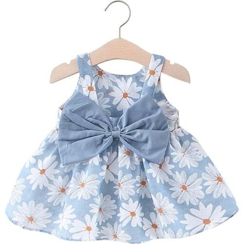 2Piece Summer Toddler Girl Clothes Set Baby Beach Dresses Cute Bow Plaid Sleeveless Cotton Newborn Princess Dress+Sunhat