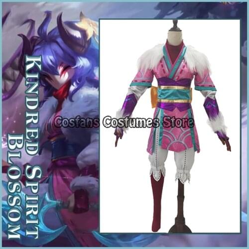 Game Kindred Spirit Blossom Game LOL Cosplay Costume Wig League of Legends Cosplay Qianjue Costumes Extra Mask Hot Outfits Props