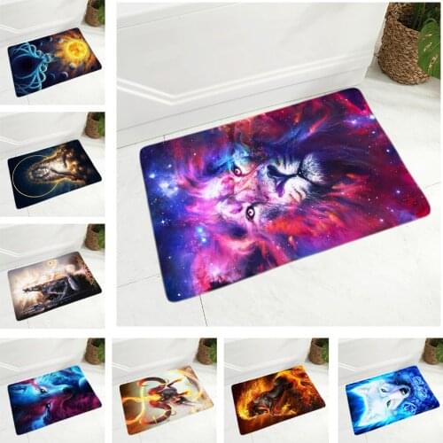 Water Color Mythology Lion Wolf Doormat for Hallway Decor Cartoon Animal Floor Door Mat Non-Slip Super Soft Flannel Rug 40x60cm