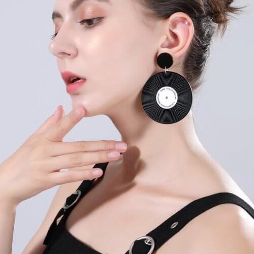 Retro circle earrings European and American fashion vinyl record round earrings simple and versatile ladies temperament female