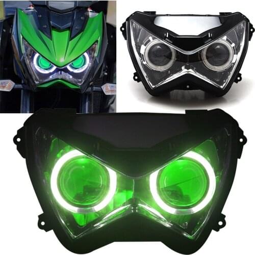 Motorcycle HID Xenon Projector Conversion Headlight Assembly White Angel Green Demon Eyes Head Lamp For Kawasaki Z800 Z250 Z300