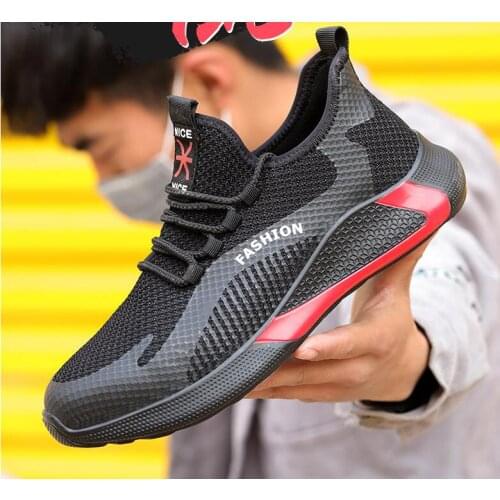 Lightweight breathable men safety shoes steel toe work shoes for men anti-smashing construction sneakers with reflective