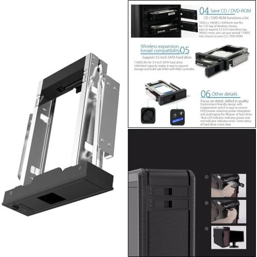 Hard Drive Caddy Mounting Bracket Adapter 3.5" Independent Switch Black