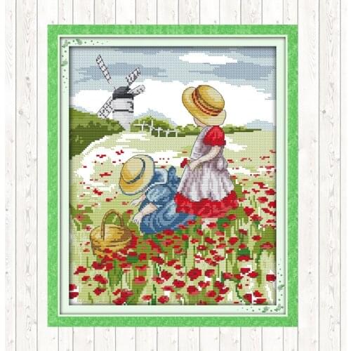 Poppy Field Patterns Cross Stitch Sets 14CT Handmade Embroidery Canvas Print Cross Stitch Kit Needlework Set DIY Home Decoration