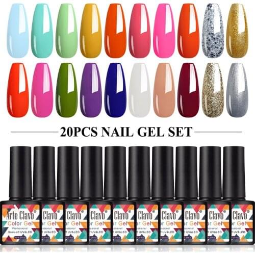 Arte Clavo Gel Nail Polish Set 20PCS Hybrid Varnishes UV LED Lamp Gel Kits Base Top Coat For Nails Art Manicure Gel Polish Set