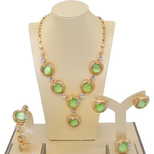 Yulaili Dubai Gold Jewelry Sets African Wedding Bridal Necklace Bracelet Earrings Ring for Women Fashion Jewellery Free Shipping