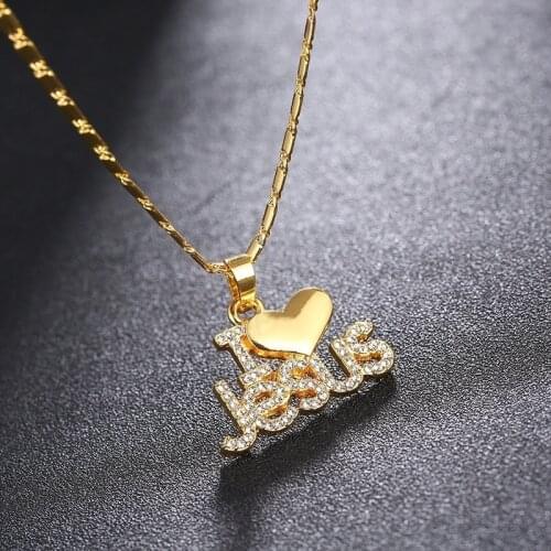 Letter i Love Jesus Shape Pendant Necklace Womens Necklace Religious Accessories Crystal Inlaid Necklace Accessories Jewelry