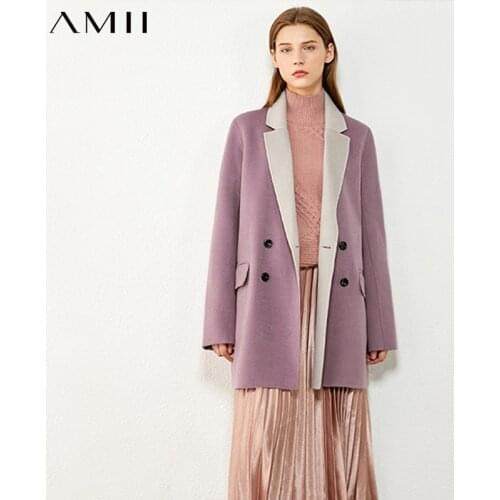Amii Minimalism Winter Fashion Coat Female 100%wool Lapel Double breasted Double-sided Woolen Coat Winter Coat Women 12070524