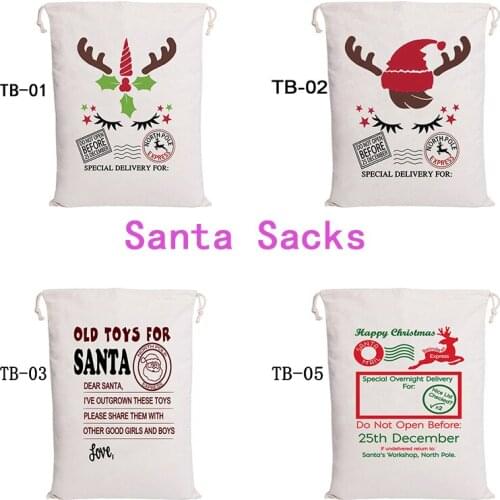 Popular Canvas Santa Sacks Drawstring Christmas Gift Bag Home Decoration Large Capacity Ornament Kids Candy Toy Storage Bag