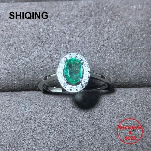 SHIQING Fine jewelry nature emerald green stone oval classical silver women rings for wedding, Anillo boda