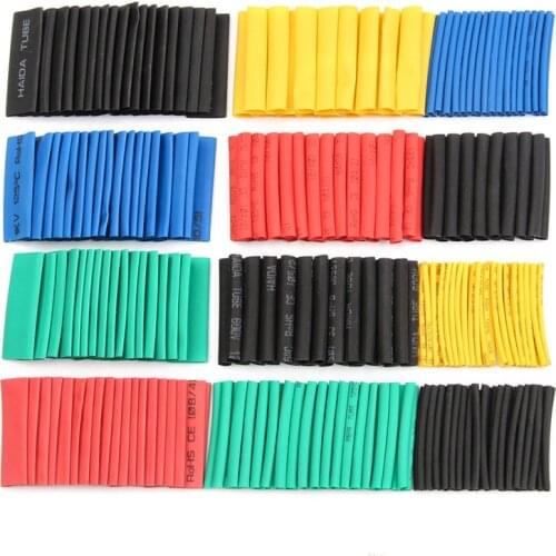 70/127/164/328/530Pcs Assorted Polyolefin Heat Shrink Tubing Tube Cable Sleeves Wrap Wire Set 8 Sizes Multicolor/Black