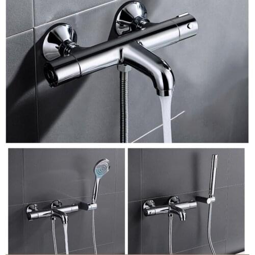 Vidric Wall Mounted Bathroom Chrome thermostatic Bath & Shower Faucet hand held Shower Faucet Sets Bathtub Faucet Set