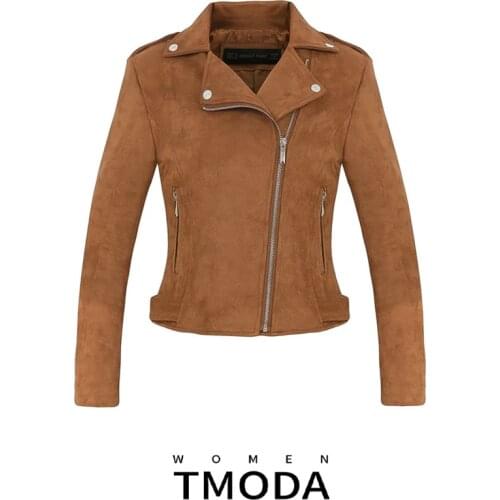 TMODA557 2021 New Arrial Women Autumn Winter Suede Faux Leather Jacket Lady Fashion Matte Motorcycle Coat Biker 9 Colors Outwear