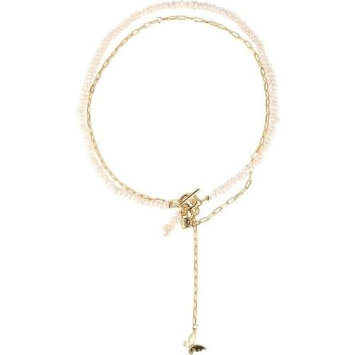 S925 Sterling Silver New Freshwater Pearl Necklace Womens Gold Chain Butterfly Double Layer Clavicle Necklaces Fine Jewelry