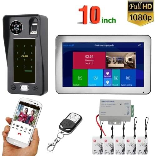 10 Inch Wireless/Wired Wifi IP Video Doorbell Intercom Door Phone System Recognition Fingerprint IC Card Wired 1000TVL Camera