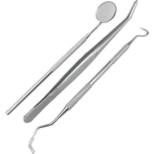 3 PCS Dental Mouth Mirror Probe Hook Pick Tweezer Set Stainless Steel Dental Instruments Dentist Prepare Tool Oral Care Kit