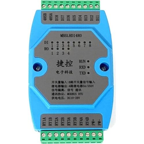 8-channle switch isolation input remote IO acquisition module Modbus RTU communication RS485 isolation module