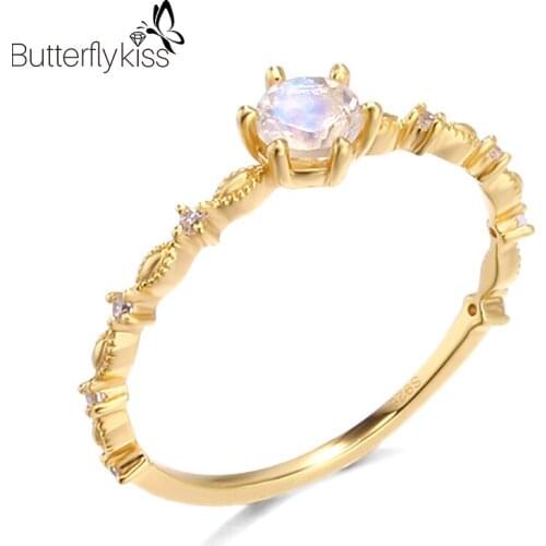 BK 925 Sterling Silver Rings For Women Girl Simple Wave Moonstone Zircon Gem Unusual Ring Wedding Engagement Anniversary Party