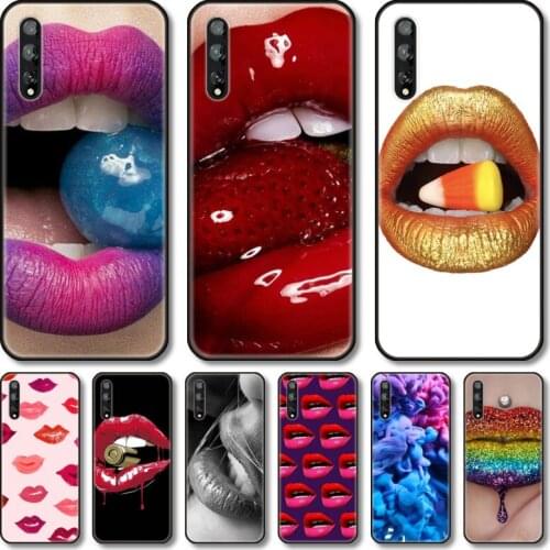 Red lips Phone Case For Huawei Y 5 6 7 8 9 A P S Pro 2020 2019 Black Shell Cover
