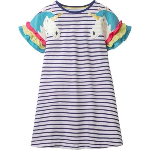 Jumping Meters Summer New Princess Dresses For Party Stripe Unicorn Embroidery Hot Selling European Style Baby Clothes Dress