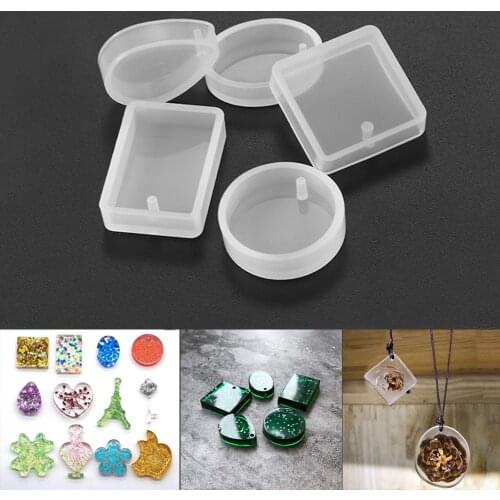 5 Pieces/pack Mixed Size Epoxy Resin Silicone Mold Square Round Handmade Gem Pendant Craft Tool DIY Jewelry Making Finding