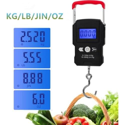 50kg Mini LCD Digital Scale Electronic Steelyard Hanging Hook Scale Kitchen Weight Tool Travel Luggage Measuring
