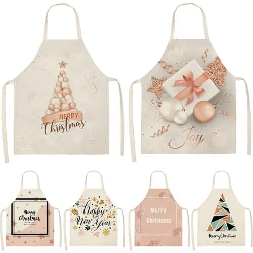 Christmas Pattern Cleaning Aprons home Cooking Kitchen Apron Cook Wear Cotton Linen Pinafore Adult Bibs cute aprons women man