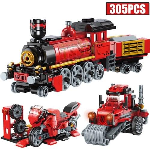 City Steam Cargo Railway Train Station Set carriage Motorcycle Bullet Vehicle Engineering Model Building Blocks Toys Boys Gift