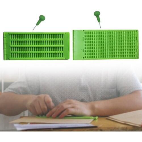 Portable Plastic With Stylus Green Braille Writing Slate Practical Vision Care Practice Learning Accessory 4 Lines 28 Cells Tool