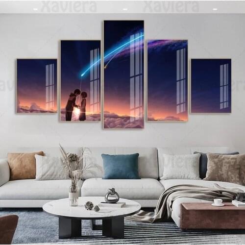 Anime Movie Poster Your Name Wall Art 5 Pieces Canvas Painting Japanese Anime Decoration Picture for Living Room Bedside Unframe