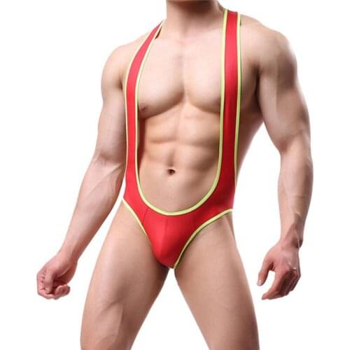 Sexy Men Jumpsuit Bodysuit Mens PU Leathe Suspender Singlet Open Buttocks Underwear Comfortable Breathable Strecth Bodywear