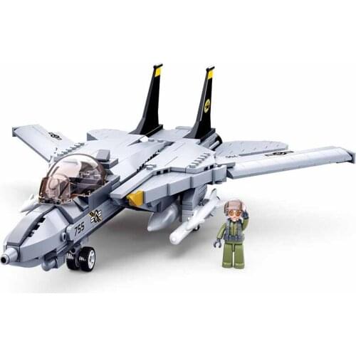 SLUBAN WW2 Military Air Forces Aircraft Army Soldier AirPlane F14D Panda Fighter MOC Model Building Block Classic Movie Toys