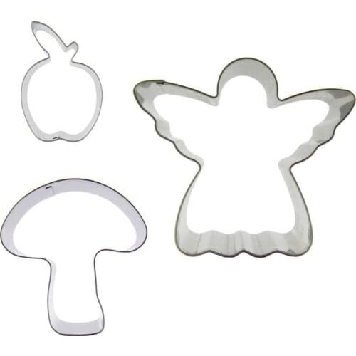 Small Apple, Mushroom, Angel shaped 3 piece biscuit cutting molds, baking tools, cake decorating soft candy tools