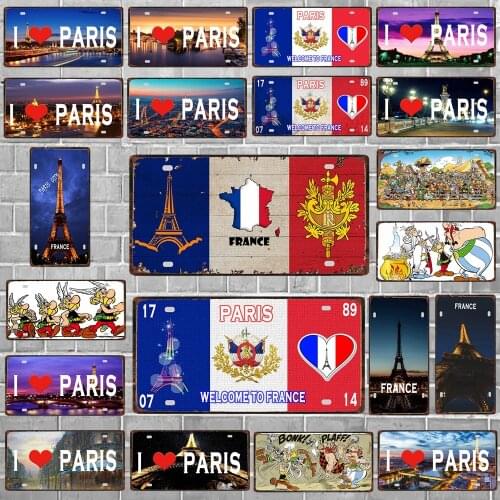 【YZFQ】30X15CM Paris France Metal Tin Signs Building Travel Souvenir Vintage Wall Bar Home Shop Decor Plaques Poster DC-1075B
