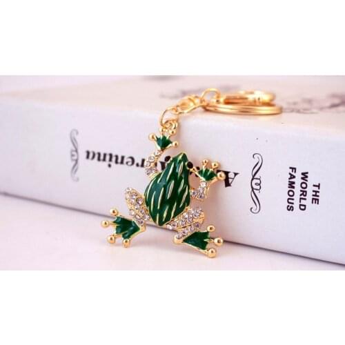 Cute Green Crystal Jewelry Rhinestone Gold Coin Frog Key Chains Car Keychain Animal Pendant Keyrings Bag Key Ring Bag Holders