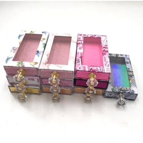 Wholesale 10pcs marble eyelash packaging box with crystal handle rectangular box custom lashbox packaging