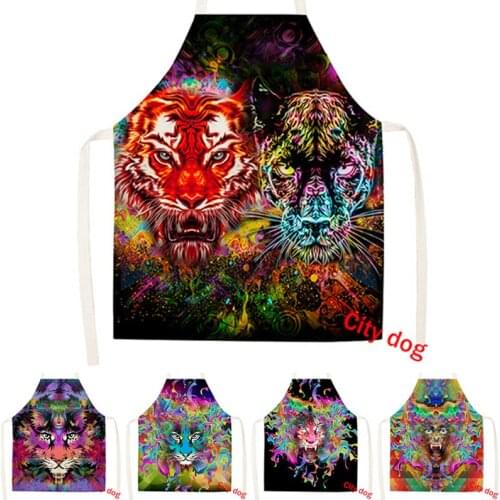 Cartoons modern Art Style watercolor Painted animals lion tiger Pattern Kitchen Cooking Apron Home Sleeveless Aprons for apron
