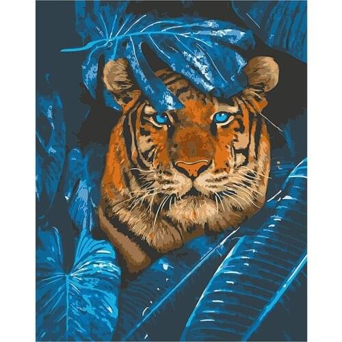 Round Diamond Full Diamond Diamond Painting Set Living Room Dining Room Decoration Children DIY Tiger Blue Leaf