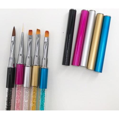 5Pcs Set Nail Brushes Rhinestone Handle Drawing Painting Brush Nail Art Liner Brushes Custom Private Label Manicure Tools