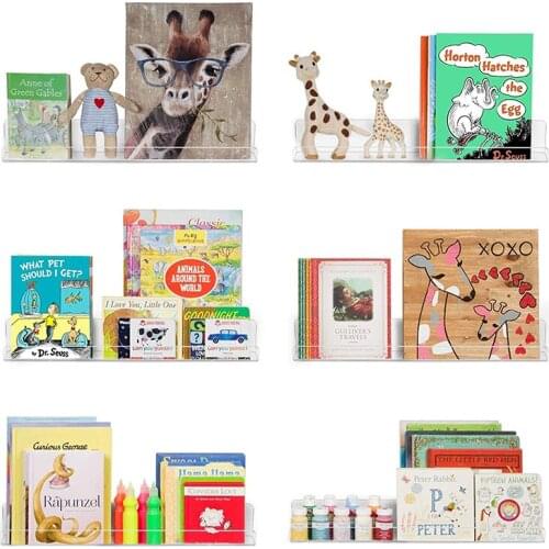 ANON Acrylic Wall Shelf Kids Bookshelf 15 Inch, 3 Pack Floating Wall Ledge BookShelf for Kids, Kids Book Display Wall Shelves
