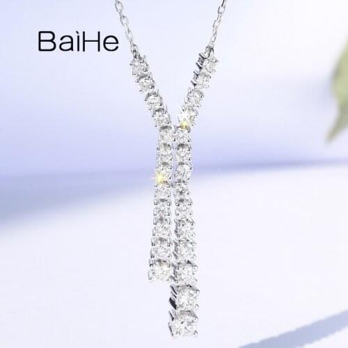 BAIHE Solid 18K White Gold 1ct H/SI Natural Diamonds necklace Women naszyjnik Trendy Fine Jewelry Wedding 2020 новинка collar