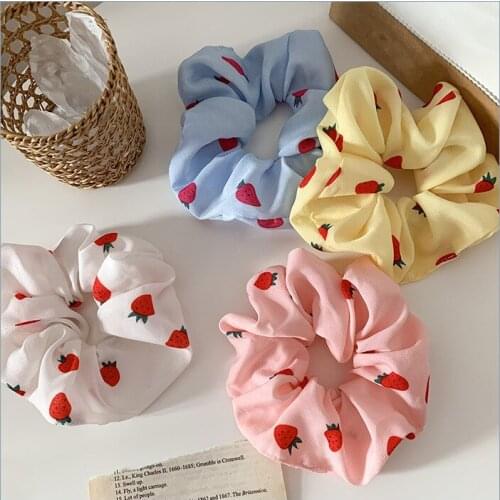 Cute Strawberry Flowers Scrunchies Hair Accessories For Women Girl Elastic Hair Ring Hair Tie Ponytail Holder Rubber Hair Band