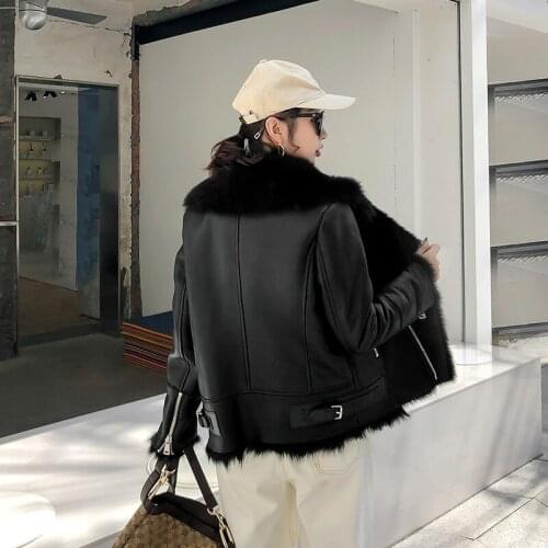 Luxury Women Winter Natural Wool Real Fur Lining Jacket Shearling Overcoat Biker Female Sheepskin Genuine Leather Jacket Coats