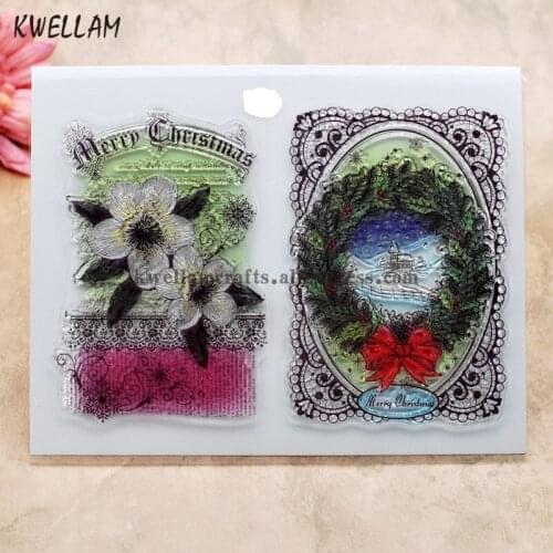 MERRY CHRISTMAS Wreath Flowers Scrapbook DIY photo cards rubber stamp clear stamp transparent stamp 14x18cm KW7110808